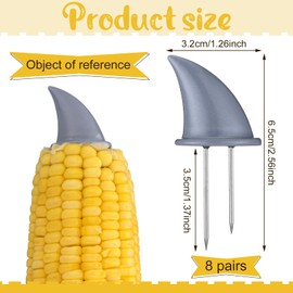 SiliFine 16 Pcs Shark Fin Corn Holders Stainless Steel Shark Corn on the Cob Barbecue Party Supplies Fork Under the Sea Birthday Decorations Ocean Themed Table Decor for Picnic Cooking