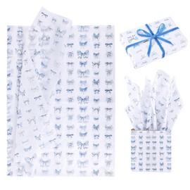 XIHIRCD 30pcs Bow Gift Wrapping Paper, Blue Coquette Bow Wrapping Paper Gift Tissue Paper Packaging Tissue Paper Coquette Gift Wrapping Paper Tissue Paper Sheets for Party DIY Decor