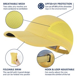 GADIEMKENSD Folding Outdoor Hat UPF 50+ Sun Protection Mesh Sports Hat, Yellowish