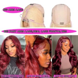 99j Burgundy Lace Front Wigs Human Hair Body Wave 13x4 99j HD Lace Front Wig Human Hair Wear and Go Glueless 99j Burgundy Wig Human Hair Pre Plucked Wine Red Colored Wigs Human Hair For Black Women