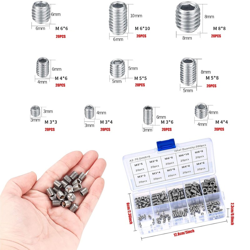 Ieron 200 pcs Stainless Steel Thread Insert Set, Self-Tapping Threaded