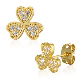 SHINYTE CATALINE Women's Elegant Clover 14k Brass and Diamond-Plated Stud Earrings