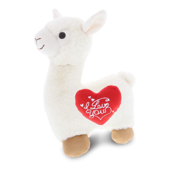 DolliBu I Love You Plush White Llama – Cute Stuffed Animal with Heart and with Name Personalization for Valentines, Anniversary, Romantic Date, Boyfriend, or Girlfriend Gift – 11 Inches