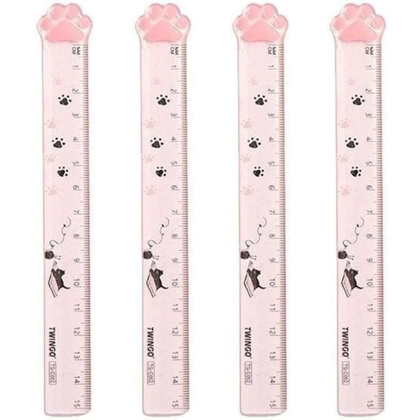 4 Pcs 15CM Pink Cats Claw Straight Rulers, Plastic Measuring