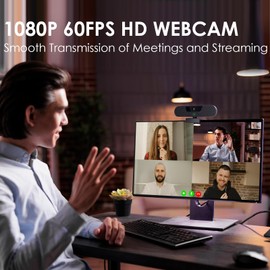 VIZOLINK W2G Webcam 1080P 60FPS, Full HD Webcam mit Mikrofon, Fester Fokus, 75°Blickfeld, Lichtkorrektur, Datenschutzabdeckung, Plug&Play, für Mac, Laptop, Zoom, Skype, Teams, Videoanruf und Konferenz