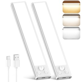 Closet Lights, 4 Pack LED Rechargeable Under Cabinet Lighting Wireless, 3 Color Temps Under Cabinet Lights, Easy Installation，Dimmer Motion Sensor Light Indoor for Pantry, Kitchen, Bedroom:_White-2 PCS_40cm / 15.75in