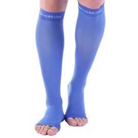Doc Miller Open Toe Compression Socks, 15-20 mmHg, Toeless Compression Socks Women and Men for Maternity, Improved Blood Circulation, Shin Splints & Calf Recovery, 1 Pair Blue Knee High Medium Size