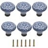 M MIMHOOY 6 Pcs Ceramic Blue Drawer Knobs Vintage Flower