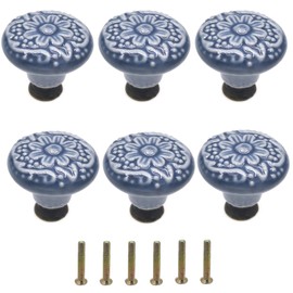 M MIMHOOY 6 Pcs Ceramic Blue Drawer Knobs Vintage Flower Cabinet Knobs Furniture Pull Handles
