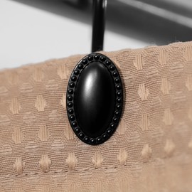 Black Decorative Shower Curtain Hooks: Matte Black Oval Design Rustproof Heavy Duty Metal Shower Curtain Rings for Bathroom - Classic Elegant Shower Curtain Hangers for Shower Rod - Set of 12