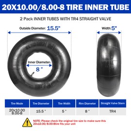 2Pack 20x10-8,20x8-8,20x10.00-8,20x8.00-8 Inner Tube, Heavy Duty Garden Trailer Tire Inner Tubes With TR-4 Straight Valve Stem For ATV UTV,Riding Mower,Lawn Tractor,Snow Blower,Golf Cart