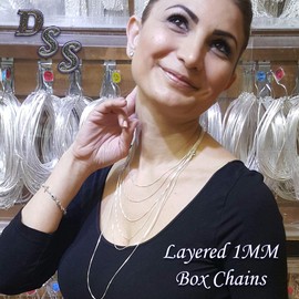 925 Sterling Silver 1.5 MM Box Chain Italian Necklace Lightweight Strong - Rhodium Plated - Lobster Claw 16 Inch