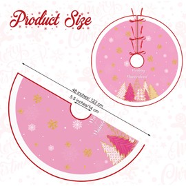 Tiamon 48 Inch Pink Christmas Tree Skirt Large Double Layer Xmas Tree Decoration Merry Christmas Tree Skirt Mat Decor for Winter Holiday Party Christmas Decorations Supplies