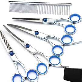 Kit Profesional de Tijeras de Peluquería Canina con Tornillos Ajustables, Cuchillas de Acero Inoxidable y Diseño Ergonómico para Detallar, Recortar y Limpiar