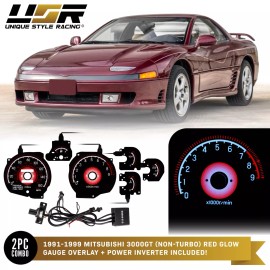 Unique Style Racing (USR) RED Glow Gauge Black Overlay For 91-99 Mitsubishi 3000GT NonTURBO 160MPH Cluster