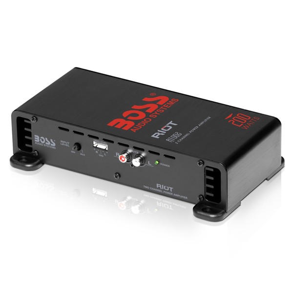 BOSS Audio Systems R1002 Riot Series Car Stereo Amplifier - 200 High Output, 2 Channel, Class A/B, 2/4 Ohm Stable, Low/High Level Inputs, Full Range, Use With Subwoofer