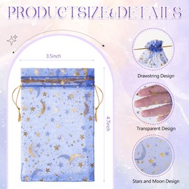 500 Pcs Moon Star Organza Bags Bulk 4.7 x 3.5 Inch Small Gift Bags Mesh Drawstring Gift Bags Assorted Colors Jewelry Bags Drawstring Gift Pouch for Birthday Wedding Baby Shower Festival Party Favor