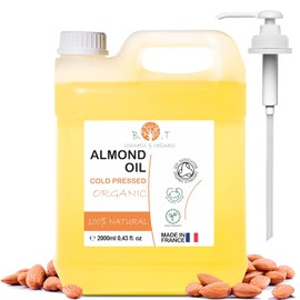 Organic Almond Oil, Pure, Cold Pressed, Natural, Cosmetic Massage Oil, Hair and Beard Oil, Body Oil, Anti-Wrinkle Face Oil, Stretch Marks, Nails, Almond Oil Baby, Scalp Oil - 2000 ml