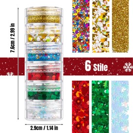 Glitter Face, 6-Piece Small & Chunky Sequin Festival Glitter Powder Set with Glitter Glue, Festival Glitter Make-Up Accessories for Nails, Eyes, Lips, Hair, Body, Christmas Sequins Set