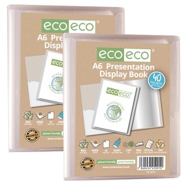 eco-eco A6 Size 50 Percent Recycled 40 Pocket Clear Presentation Display Book, Storage Case Portfolio Art Folder with Plastic Sleeves, Pack of 2 Folders, eco201x2