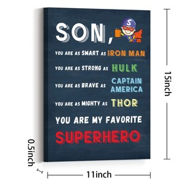 JANLAN To My Son Wall Decor,Inspirational Gifts for Son,Son Gifts for Christmas,Superhero Wall Art for Boys Room,Son You Are My Favorite Superhero Canvas Wall Art for Son Home Bedroom Dorm Playroom