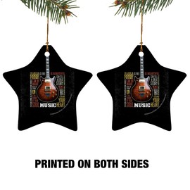 Music is Beautiful Guitar Inspiriational Star-Shaped Porcelain Holiday Christmas Tree Ornament - 3.1"