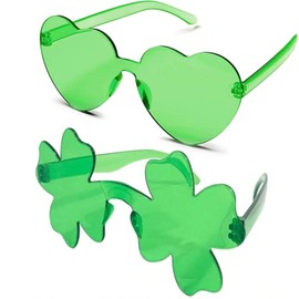 Amazleer 2 Pcs Green St Patricks Day Sunglasses for Women Men, Shamrock Glasses Outfit Accessories Adult (Heart&Shamrock)