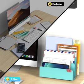 OUTIOE Mail Organizer Countertop, Small Desk File Organizer, Metal File Holder - Essential Workspace Organizers for Office Desk, Home Office (Blue)