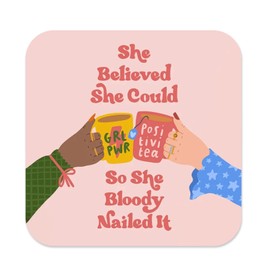 She Believed She Could Coaster, Bestie Friend Gifts for Girls, Women, Rainbow Coaster Thank You Gift for Friendship, New Job, Promotion, Exams, 3.54×3.54×0.16in