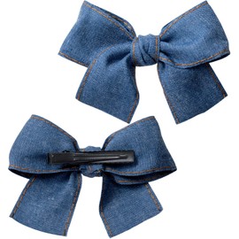 SmallCat 2 Pcs 4.4 Inch Blue Hair Bows with Alligator Clips, Vintage Bowknots Hairpin, Non-Slip Hair Clips, Hair Accessories for Women Fine Thin Straight Curly Long Hair