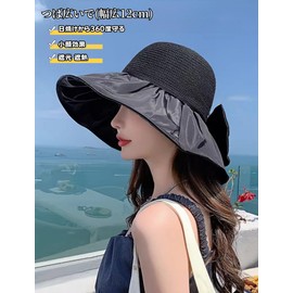 [Wdlife] UVカット帽子レディース 日焼け防止つば広ハット【紫外線対策・夏に向けの黒い遮光コーティングの設計】 折り畳み 収納袋付き リボン サイズ調節あご紐付き小顔 通気かわいい おしゃれ 春夏 旅行通勤 (ベージュ)