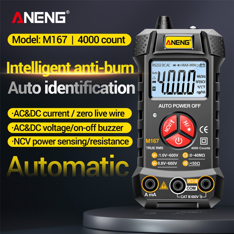 ANENG M167 Smart Digital Multimeter Auto Recognition 4000 Counts Voltmeter