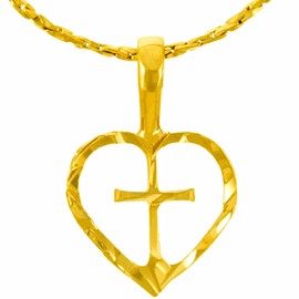 LIFETIME JEWELRY Small Cross inside Heart Necklace for Women & Men 24k Real Gold Plated