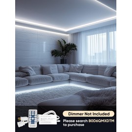 HeliosRibbon COB Led Neon Rope Lights 65ft 6000K Cool White, 110-120V Outdoor Waterproof Lighting Strip 600lm/m Super Bright, Cuttable and Adhesive, for Roof Bedroom Garden Commercial