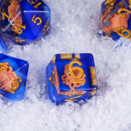 UDIXI 7PCS Polyhedral Dice Set DND, Blue D&D Dice Set Filled with Octopus for Dungeons and Dragons RPG MTG and Other Tabletop Games, d and d,