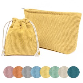 HYOUBALA Cosmetic Bag Corduroy Aesthetic Preppy Travel Makeup Bag Purse Organizer Storage Small Makeup Pouch For Women Gifts (Yellow)