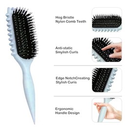 Lockenb√ºrste, Locken mit Zinken definieren Stylingb√ºrste, zum K√§mmen und Formen von M√§nner- und Frauenlocken, um Ziehen und Lockenabl√∂sung zu reduzieren (Blau, Gestreift)