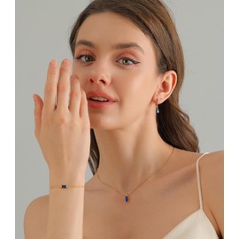 SIQWE Birthstone 14K Gold Plated Bracelets Earrings Necklaces Jewelry Set， Blue Green May Cubic Zirconia，Friendship Bracelets Jewelry Gifts for Mom Best Friend Birthday