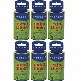 Evercare Lint Roller Refill 60 Sheets Extra Sticky Pet Hair Dandruff - 6 Pack