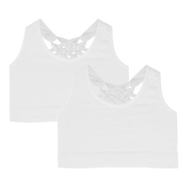 Kurve Girl’s Sleeveless Tank Top - Seamless Stretchy Strappy Back Crop Racerback Bra - Shirt Sports Bra for Kids, UPF 50+ Made in USA, White/White Set, Age 9-14 Years