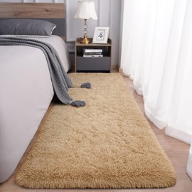 Aspire Homeware Beige Fluffy Bedroom Rug – Lounge Area Rugs 60x220 cm Living Room Large Plush Carpet Modern Soft Shaggy Pile Faux Fur Rug for Home