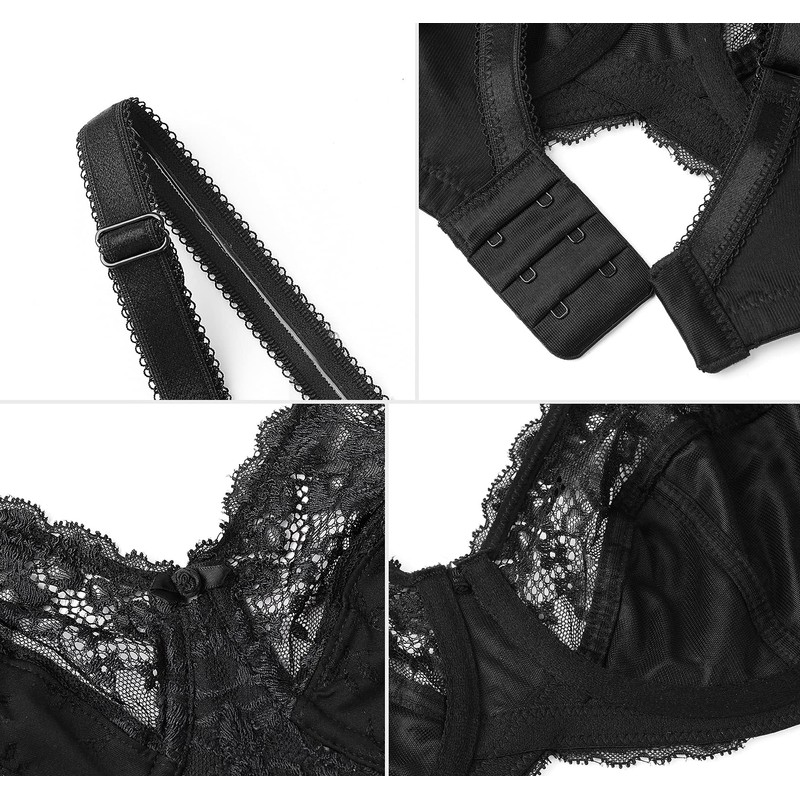 DotVol Women's Full Coverage Lace Floral Unpadded Underwire Minimizer Everyday