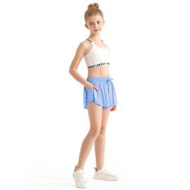EQSJIU 3 Pack Shorts for Teen Girls with Pocket Blue Black Yellow Dance Shorts for Girls 8-9 Years