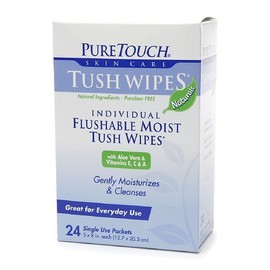 PureTouch Tush Wipes Naturals for Adults Individual Flushable Moist Wipes 6 Boxes of 144 Single-Use-Packets