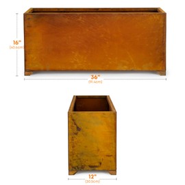 Stanbroil 36 Inch Rectangle Corten Steel Outdoor Planter Trough, Heavy & Naturally Rust Metal Planter Box for Patio, Porch, Garden, Commercial Décor