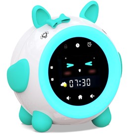 GOFYME Ok to Wake Clock,Children's Sleep Trainer, Baby Sleep Sound Machine with Night Light, Dual Alarm Clock, Countdown Clock,Gifts for Toddler and Boys Girls Teens (Green)