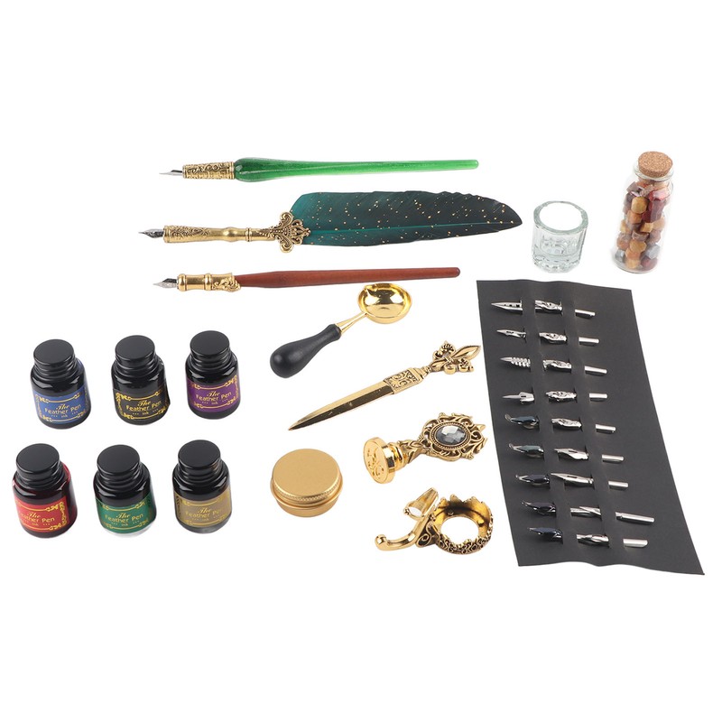 Feather Pen Set European Style British Retro Lacquer Stamp Dipped