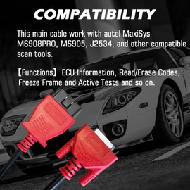 VZG Main Test Cable for Autel, 16 Pin to DB26 Connector OBD2 Diagnostic Test Cable, Work with Scanner for MaxiSys MS908PRO/MS905/J2534 and Other Scan Tool