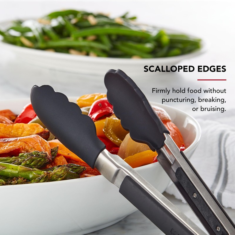 KitchenAid Silicone Tipped Side Locking Tongs, Black, 9 Inch