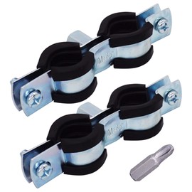 SKIR'CO Double Pipe Carrier with Rubber Lining for 15-19 mm Pipes, Pipe Clamps, Pipe Carrier for Wall and Ceiling Mounting (Pack of 2)